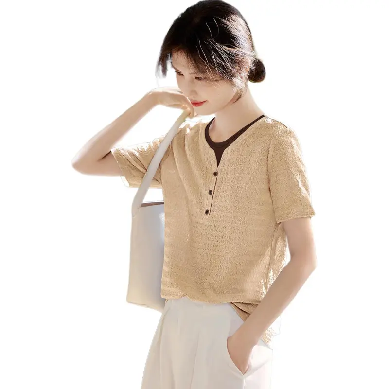 XWI T Shirts Women's Beige Apricot-1