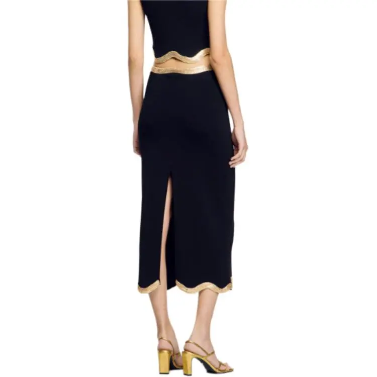 Sandro Chain detail Knitted Maxi Skirt-2
