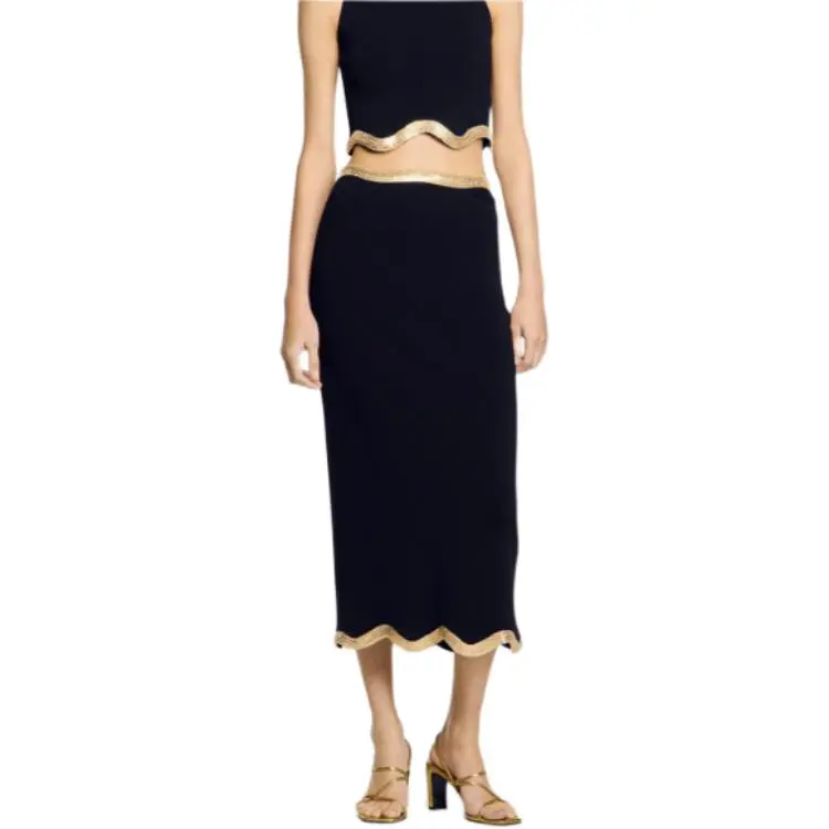 Sandro Chain detail Knitted Maxi Skirt-3