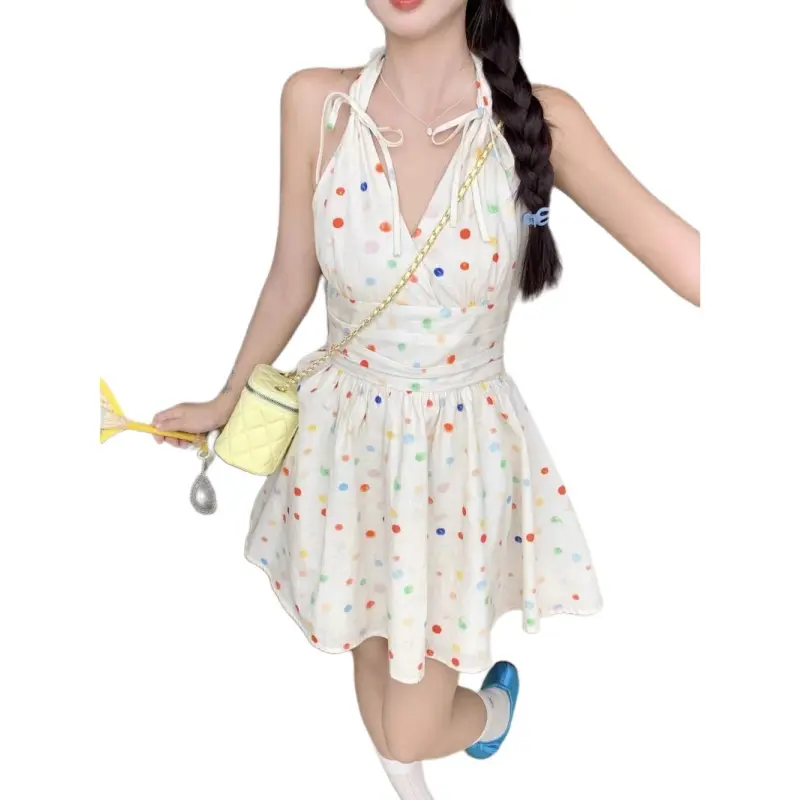 GOSO Slip Dresses Women's Rainbow Polka Dot Skirt-3