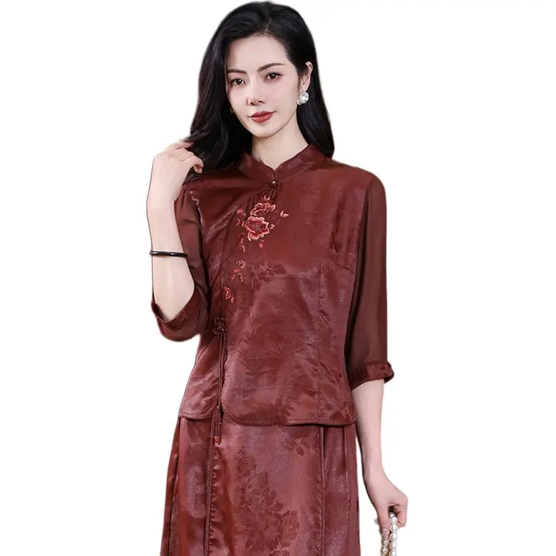 Yi Mengyuan 3/4 Sleeved Silk Shirt Women's-2