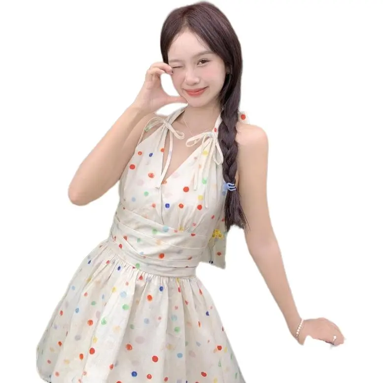 GOSO Slip Dresses Women's Rainbow Polka Dot Skirt-4