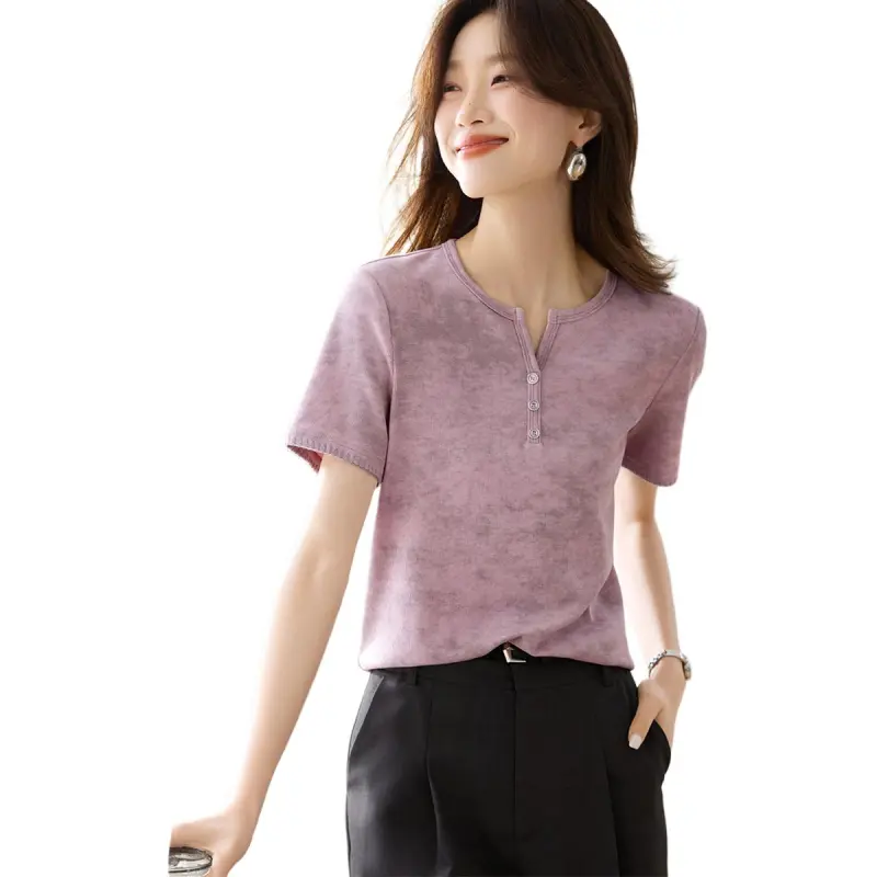 Mo Han Yi Mei T Shirt Women's Gray Pink-3