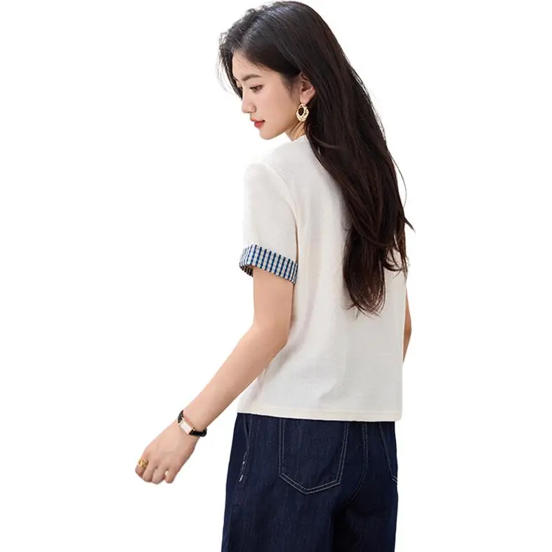 La Chapelle T Shirts Women's White Plaid Small Butterfly-4