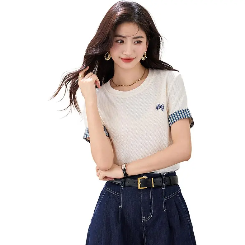La Chapelle T Shirts Women's White Plaid Small Butterfly-1