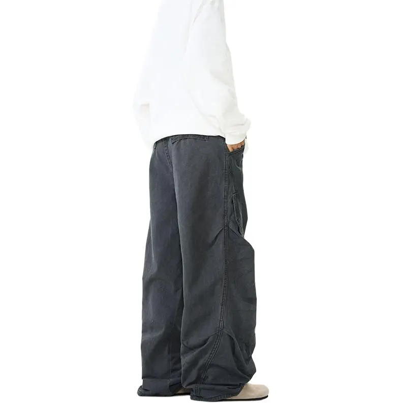BLANC & ECLARE Wide Leg Scimitar Slimming Draped Floor Length Jeans Unisex-1