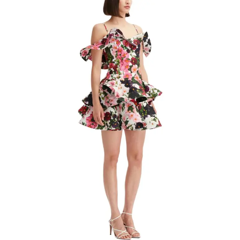 OSCAR DE LA RENTA Hollyhocks Cotton Poplin Ruffled Dress-3