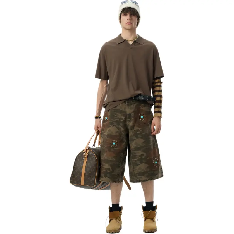 JHYQ Denim Shorts Unisex Army Green Camouflage-2