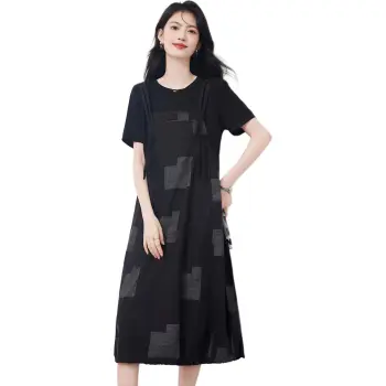 Like The Age Of Water Summer Short Sleeved Dresses Loose Fit Women's Black