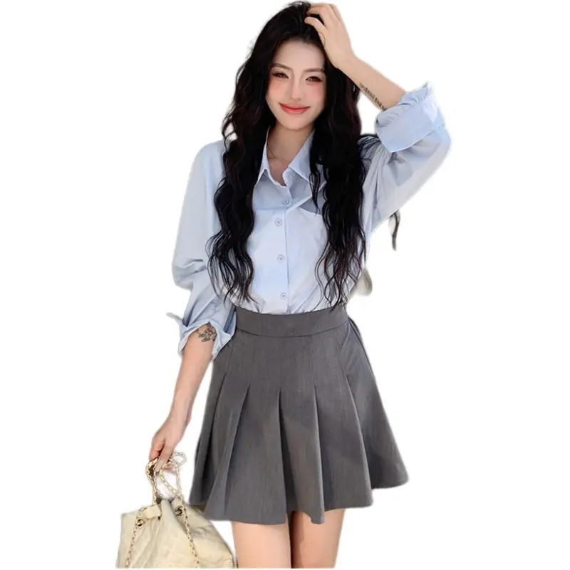 Mu Xiao Xin Shirt Women's Pure Blue Pocket Shirt-4