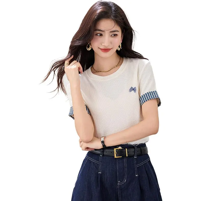 La Chapelle T Shirts Women's White Plaid Small Butterfly-3