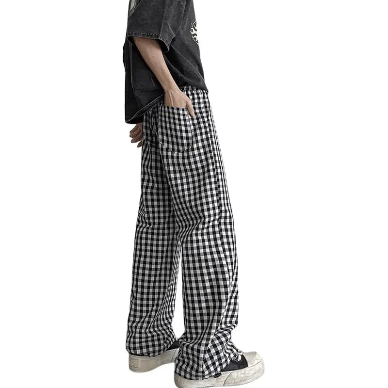 DARK HORSE Casual Pants Unisex Black White Plaid-1