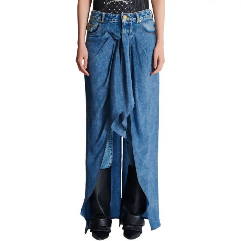 BALMAIN FW24 Denim Long Skirts Women's Blue-1
