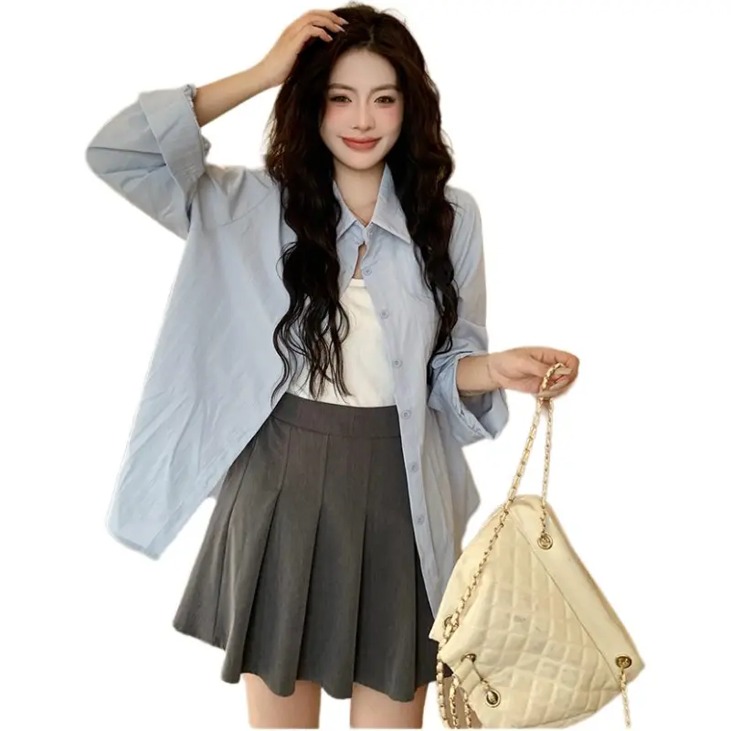 Mu Xiao Xin Shirt Women's Pure Blue Pocket Shirt-5