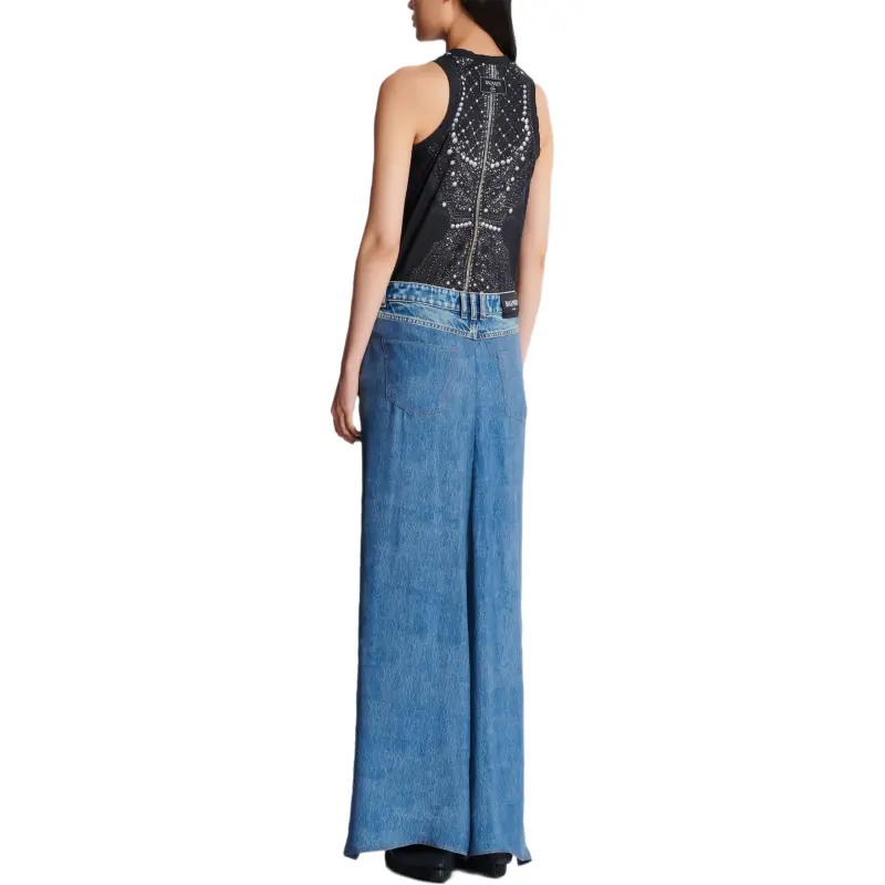 BALMAIN FW24 Denim Long Skirts Women's Blue-2