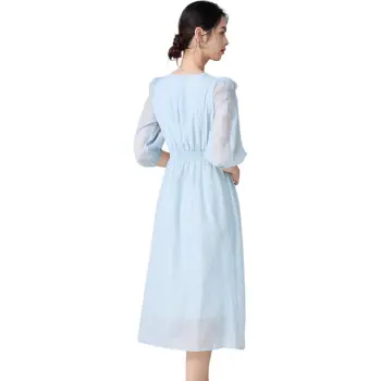 Love Elaine Short Sleeved Dress Cinched Waist Women's Light Blue