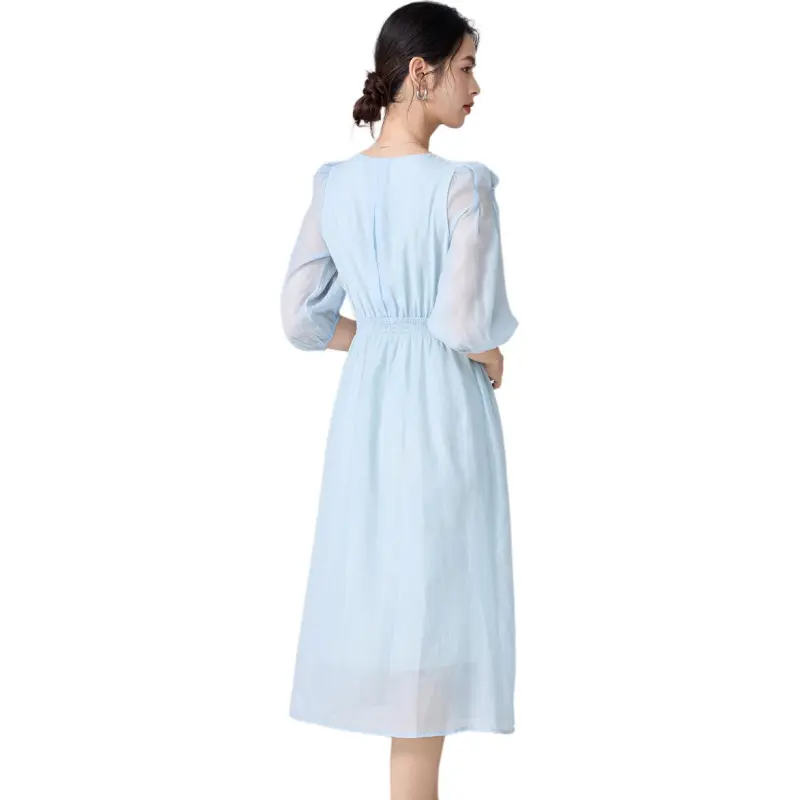 Love Elaine Short Sleeved Dress Cinched Waist Women's Light Blue-0
