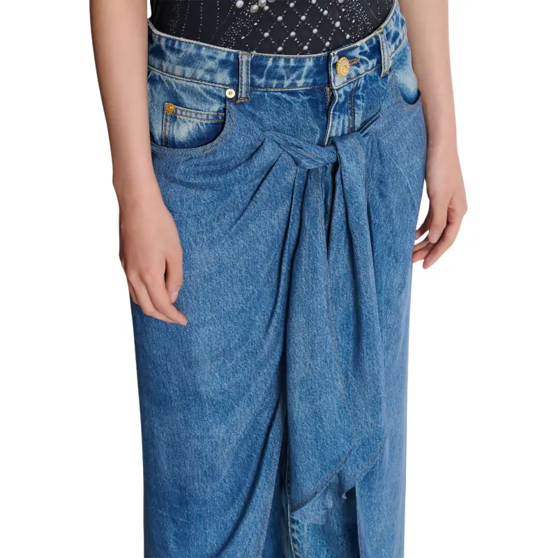BALMAIN FW24 Denim Long Skirts Women's Blue-3