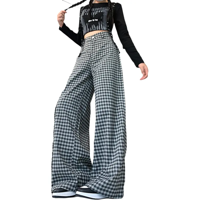 Mu Xiao Xin Casual Pants Women's Black White Plaid-3