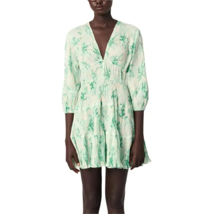 Maje Patterned Pleated Mini Dress-1