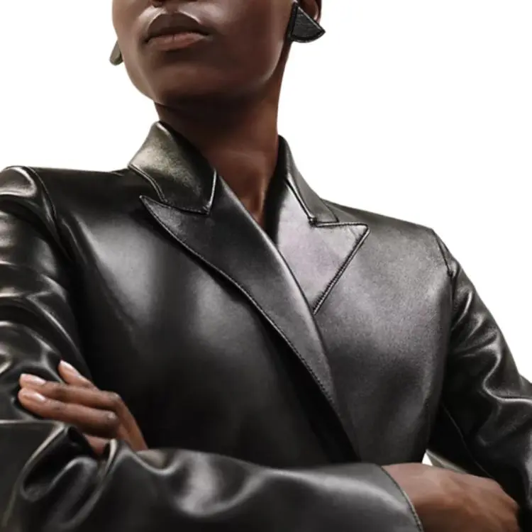 HERMES Leather Jacket Women's Black-3