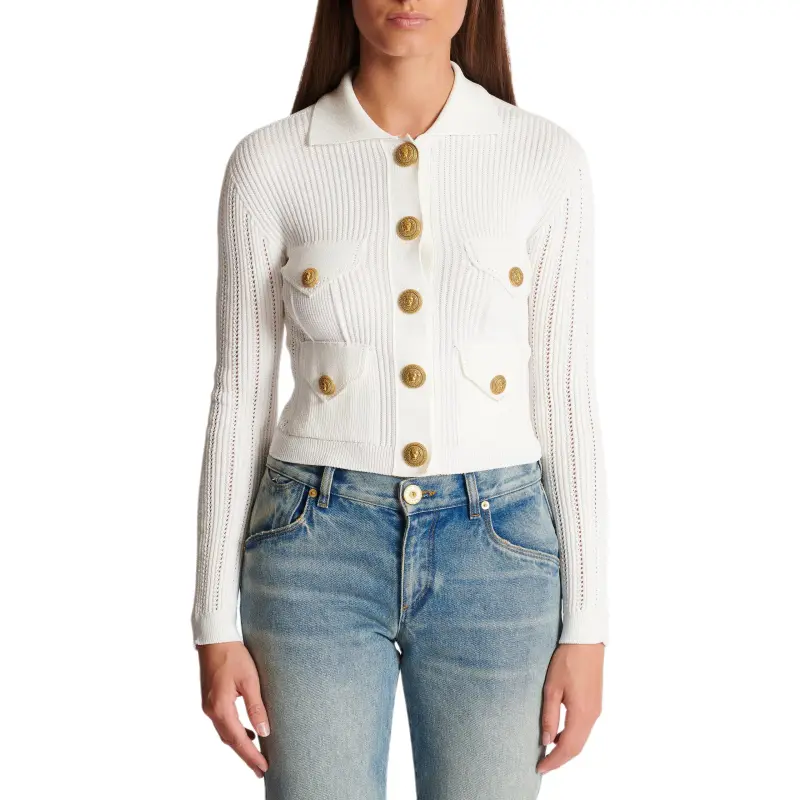 BALMAIN Cropped Ribbed knit Cardigan-1