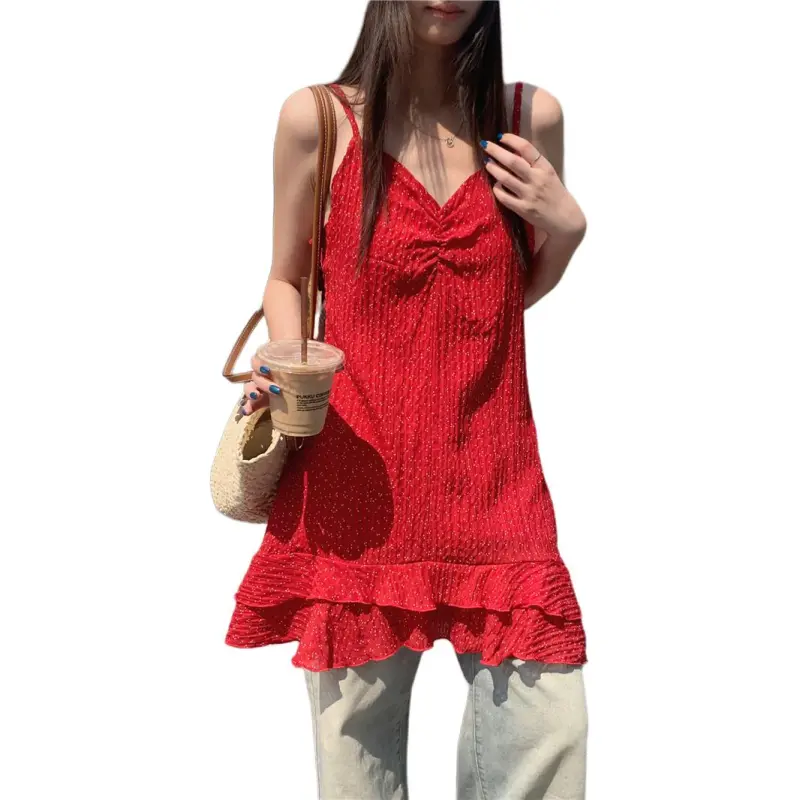 Mu Xiao Xin Slip Dresses Women's Red-3