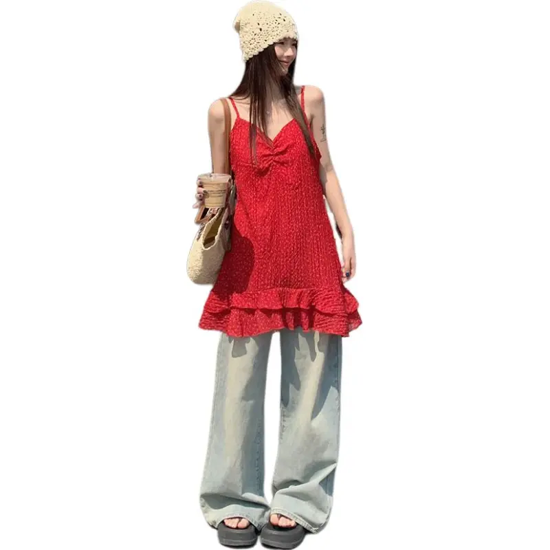 Mu Xiao Xin Slip Dresses Women's Red-2