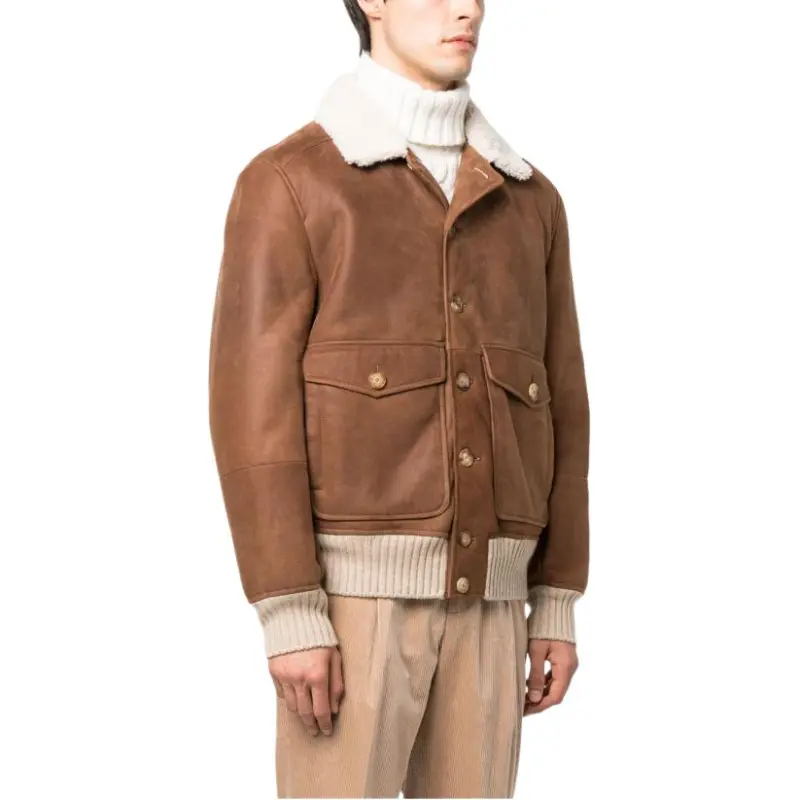Brunello Cucinelli Long sleeved Button up Leather Jacket-4