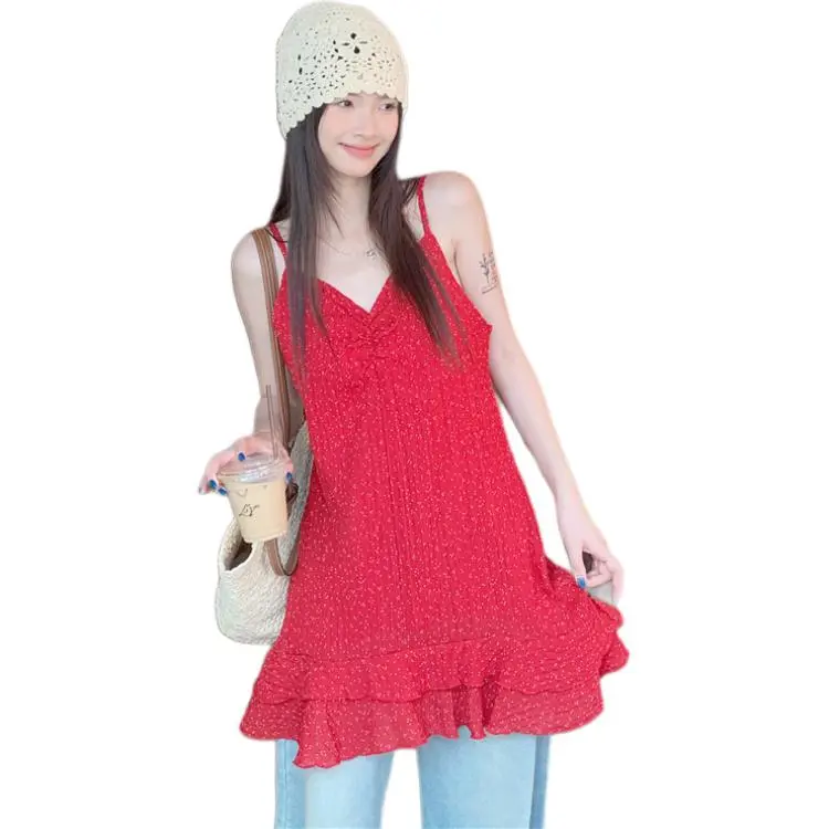 Mu Xiao Xin Slip Dresses Women's Red-4