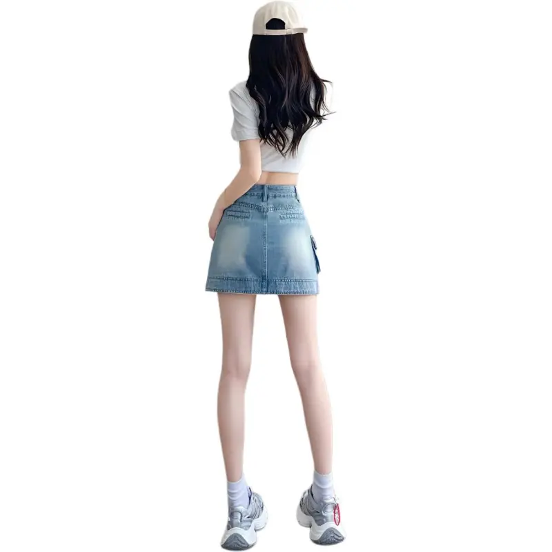 Flowers In Water Denim Short Skirts Women's Blue-1