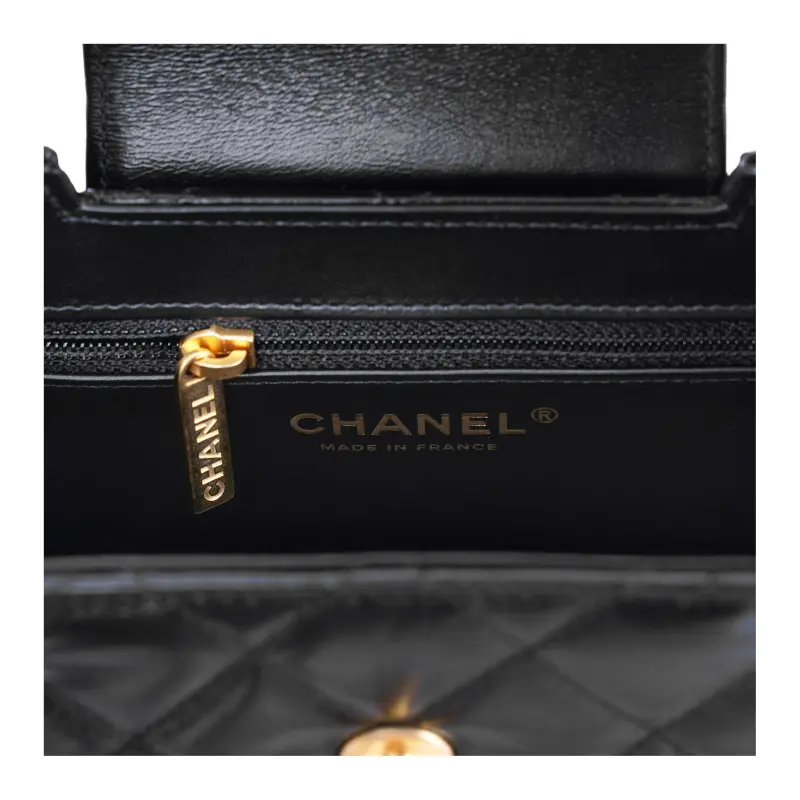 CHANEL Kelly Shiny Crumpled Calfskin Chain Mini Shopping Bag Women's Black-4