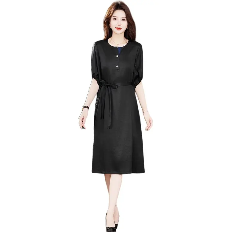 Yi Mengyuan Silk Short Sleeved Dress Women's Black-1