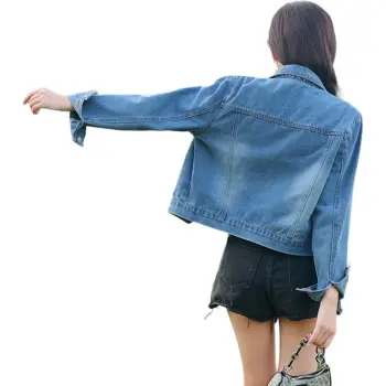 Flowers In Water Denim Jacket Women's Light Blue