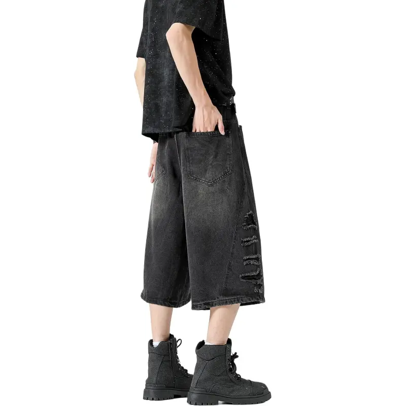 GROGNAK Denim Shorts Unisex Black Gray Color-1