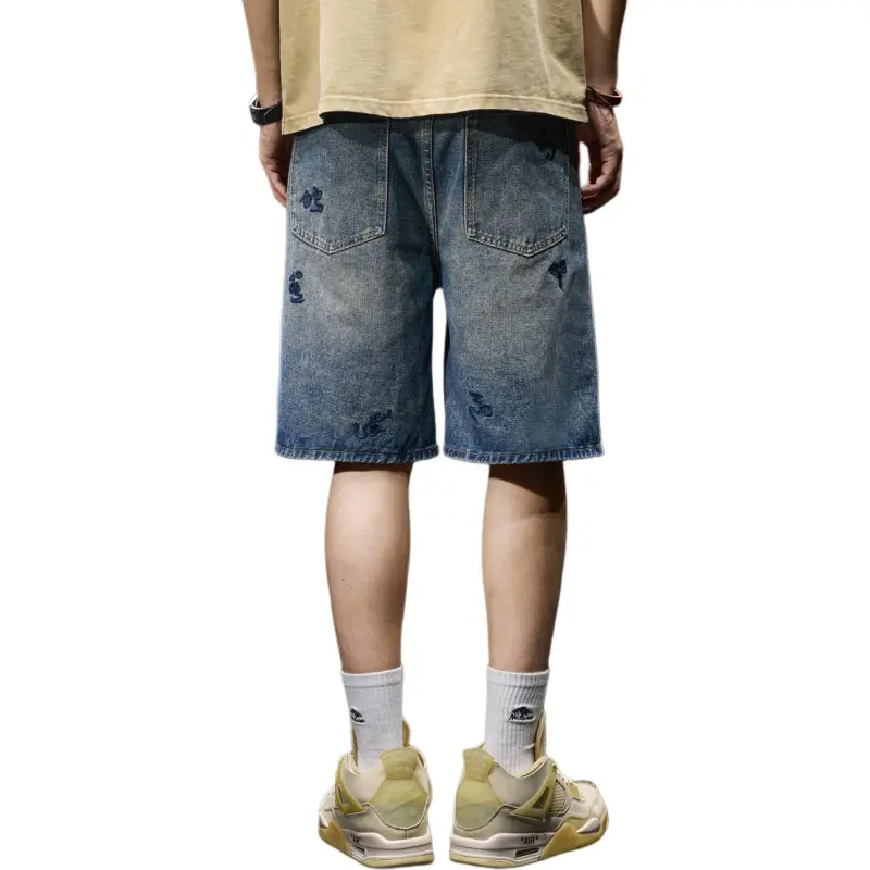 BUYDAUL Denim Shorts Men Vintage Blue-1