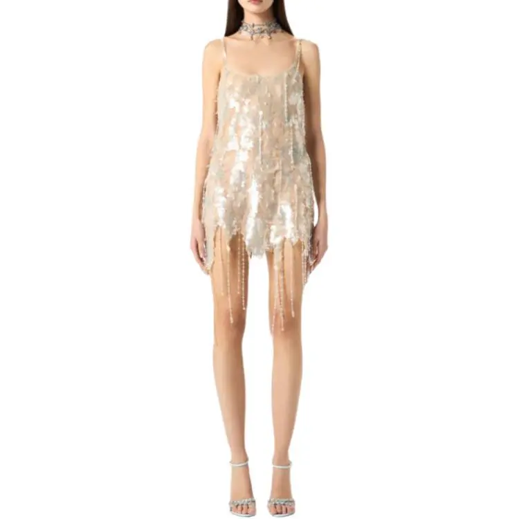 Blumarine Sequinned Fringed Mini Dress-1