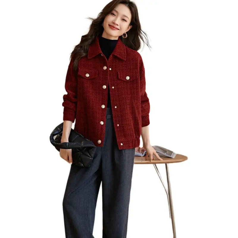 Mo Han Yi Mei Jackets Coats Women's Burgundy-1