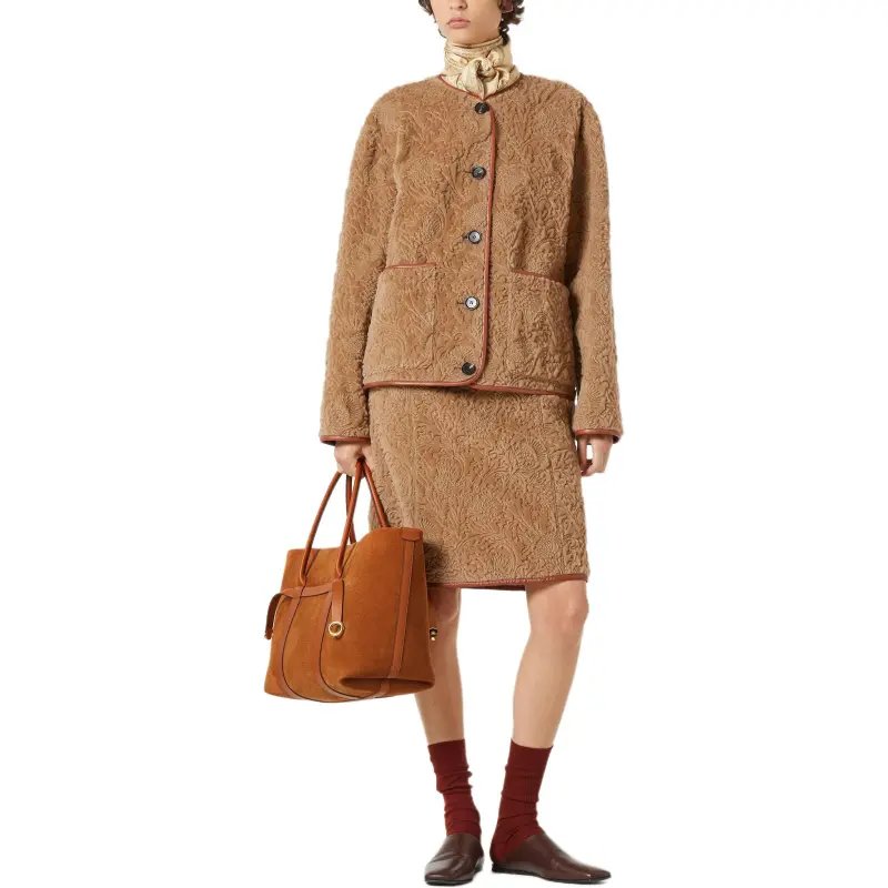 Loro Piana Velvet-feel Coat Women's Pine Nut Color-2