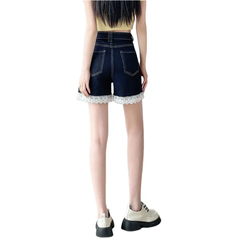 Flowers In Water Denim Shorts Women's Dark Blue-1