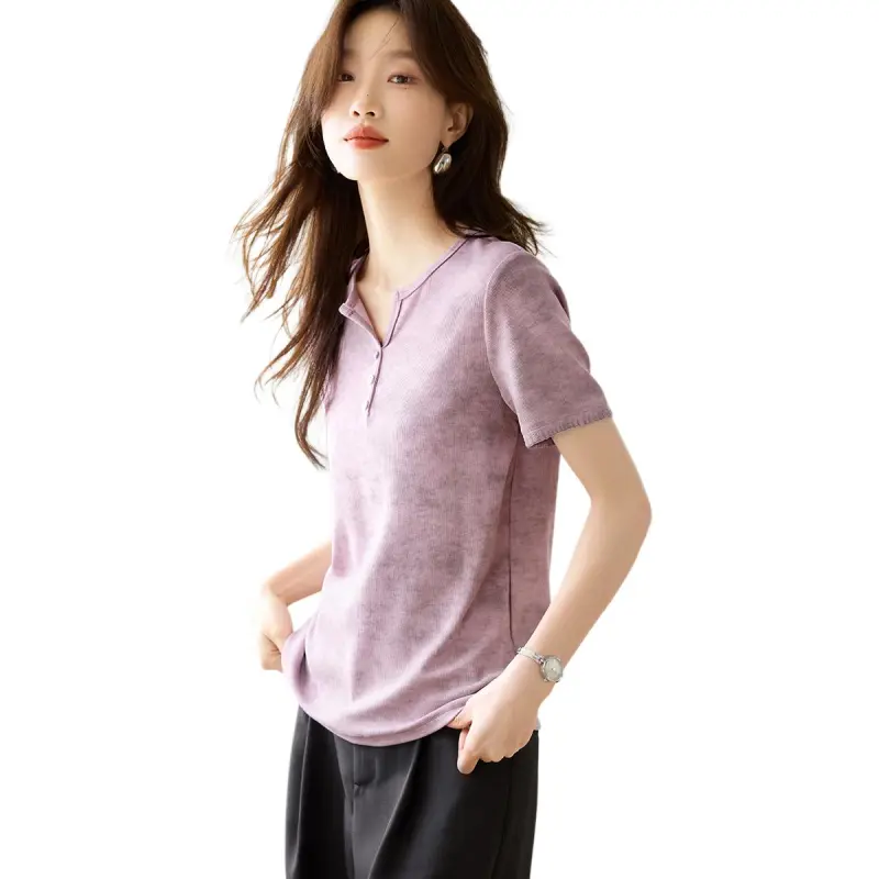 Mo Han Yi Mei T Shirt Women's Gray Pink-4