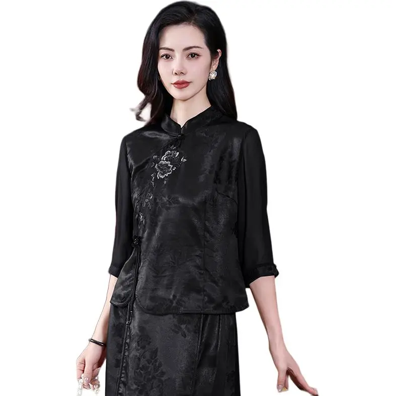Yi Mengyuan 3/4 Sleeved Silk Shirt Women's-3