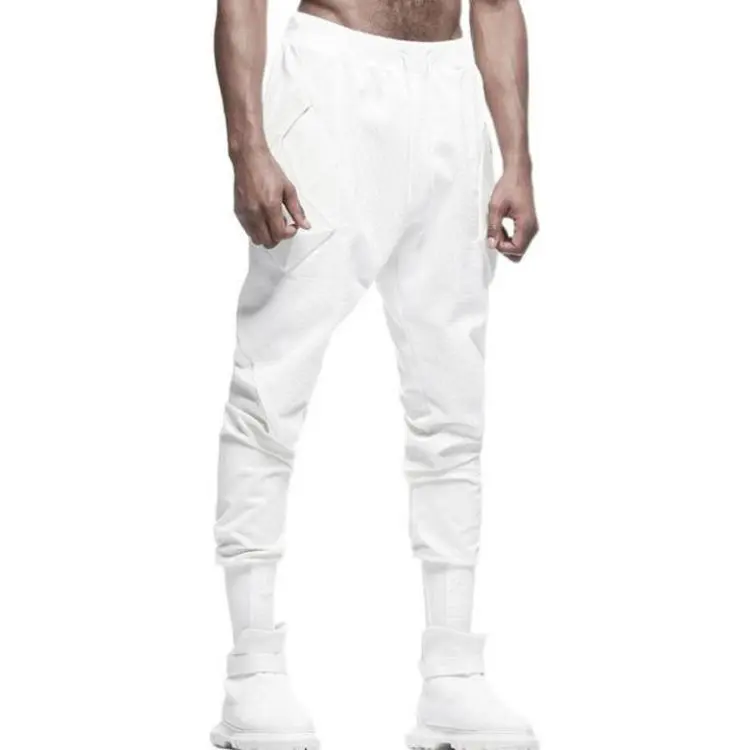 NORVINCY Elastic Waistband Pure White Casual Pants Unisex White-4