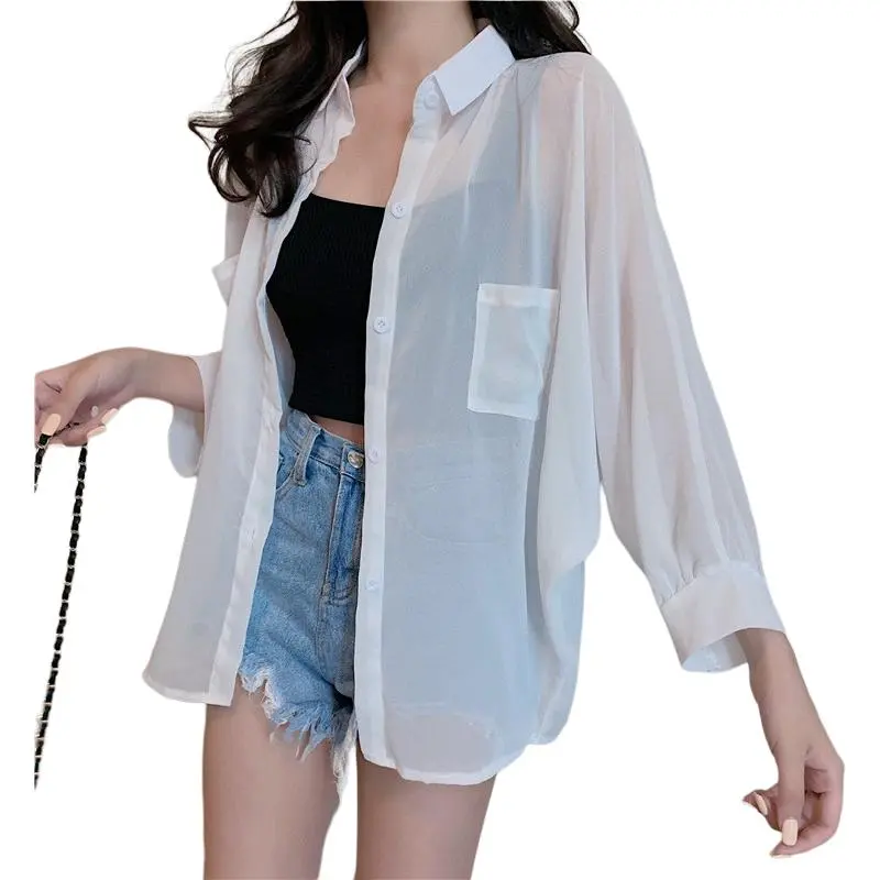 Mu Xiao Xin Shirt Women's White Sun Protection Shirt-4