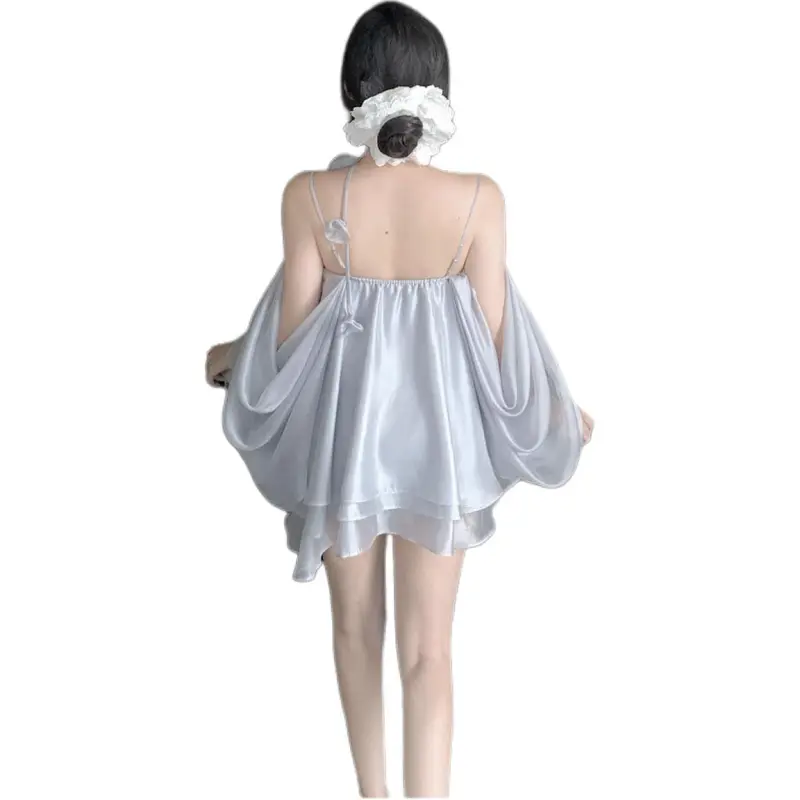 Mu Xiao Xin Slip Dress Women's Blue Ribbon-0