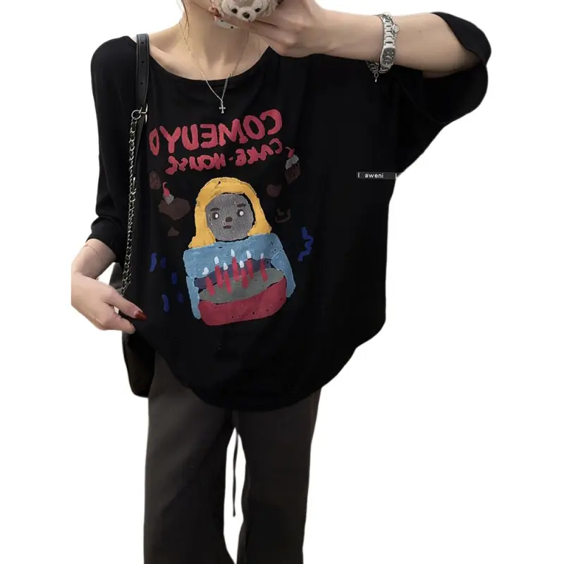 Mu Xiao Xin Drop Shoulder Sleeve T Shirt Women's-6
