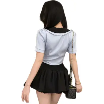 Garbege Uniform Women's Blue Shirt Black Skirt Set