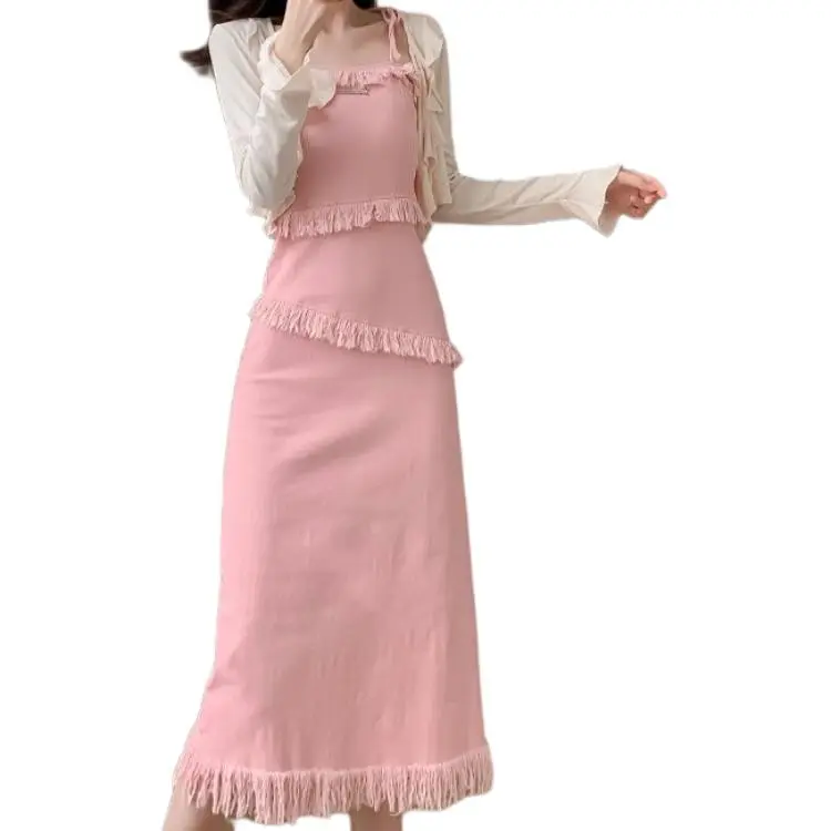 GOSO Cinched Waist Elegance Fringe Long Skirt Women's-5