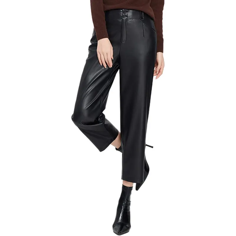 E.BECKY Leather Pants Women's Black-2