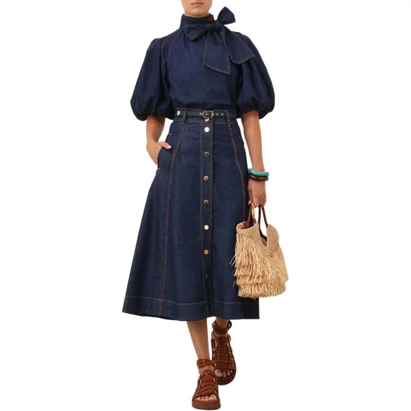 Zimmermann SS25 Denim Long Skirt Women's Ink Blue-1